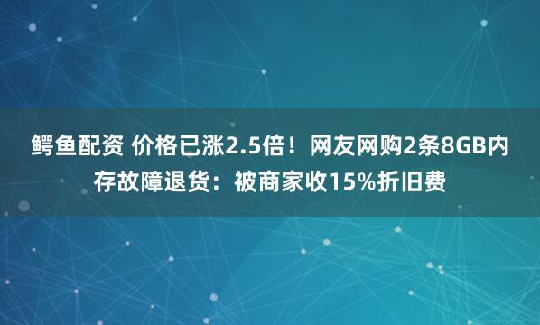 鳄鱼配资 价格已涨2.5倍！网友网购2条8GB内存故障退货：被商家收15%折旧费